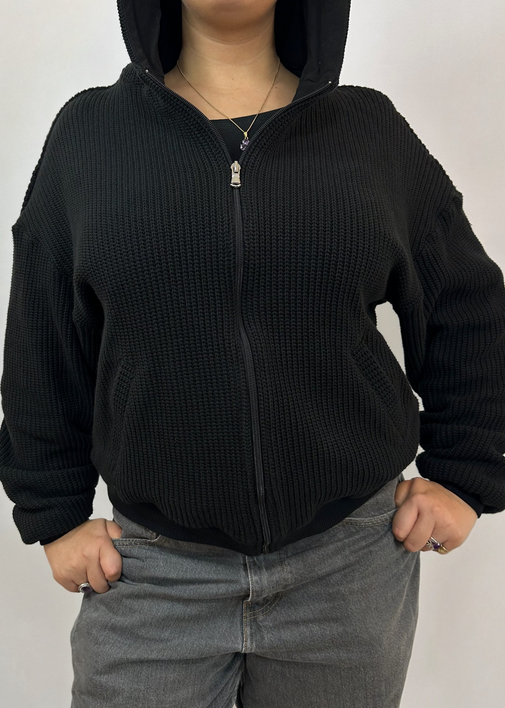 Veste à capuche en maille Carbone