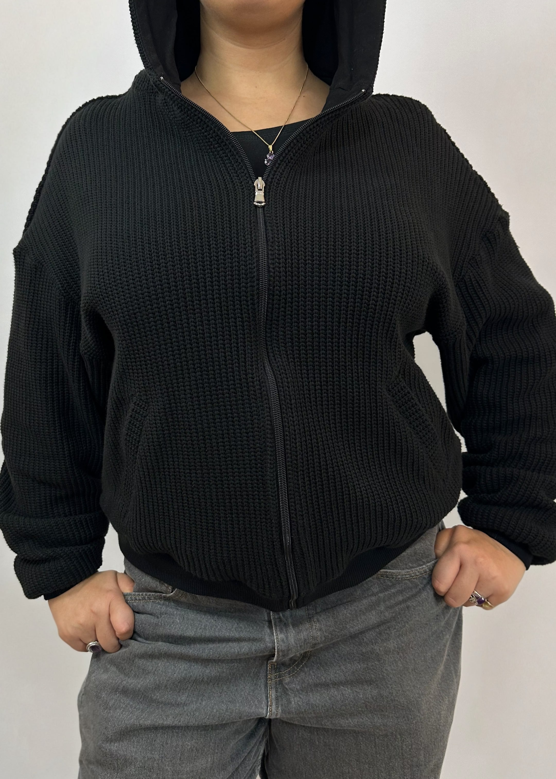 Veste à capuche en maille Carbone