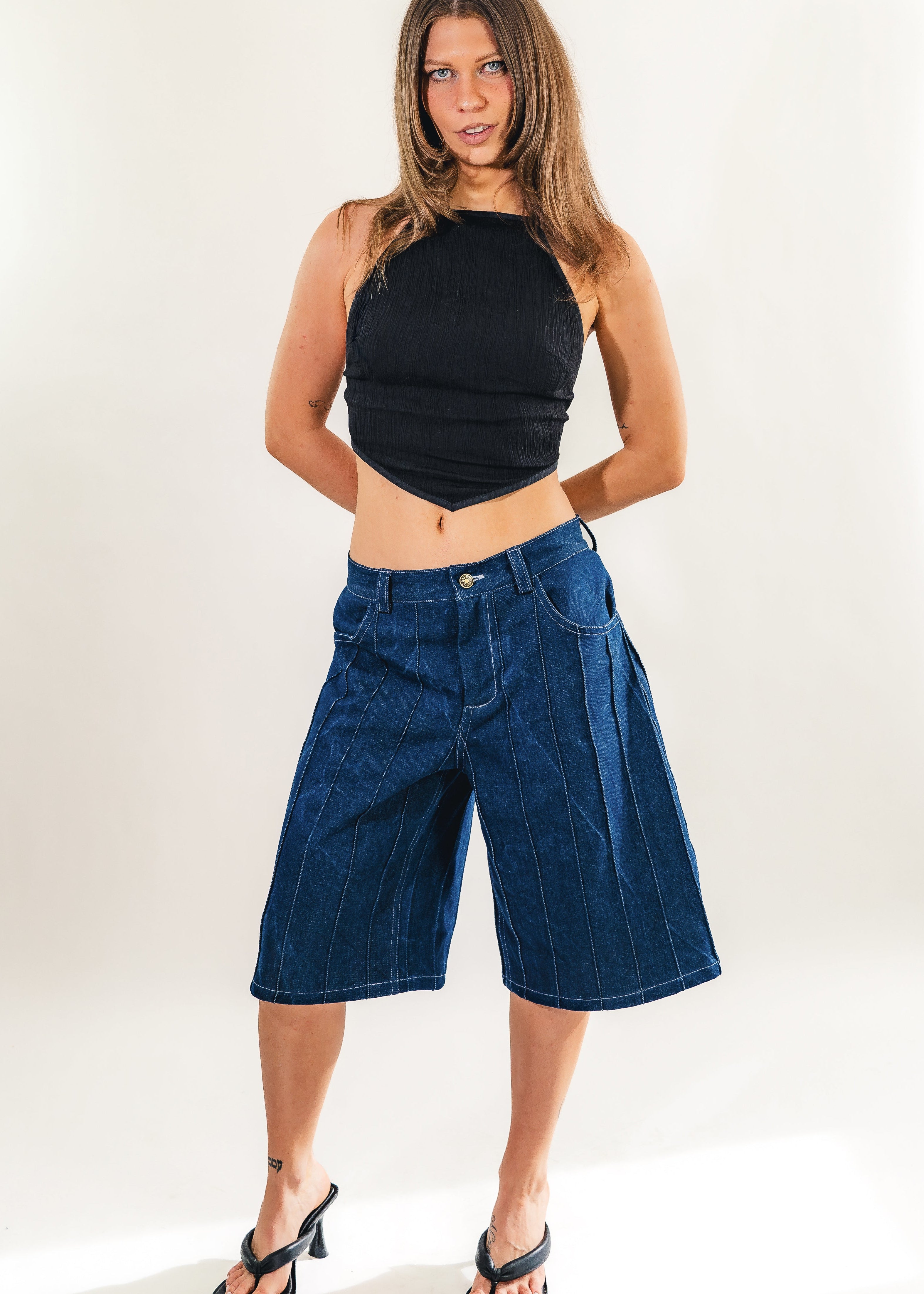 Jorts à plis Bleu