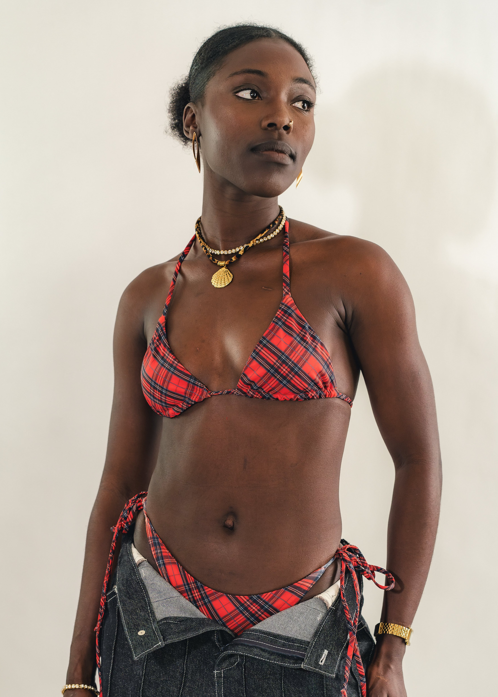 Haut de bikini Tartan Rouge
