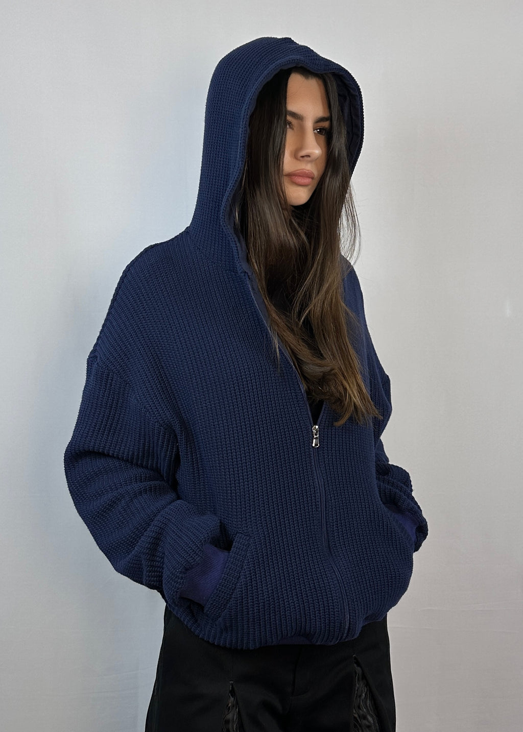 Veste à capuche en maille Marine
