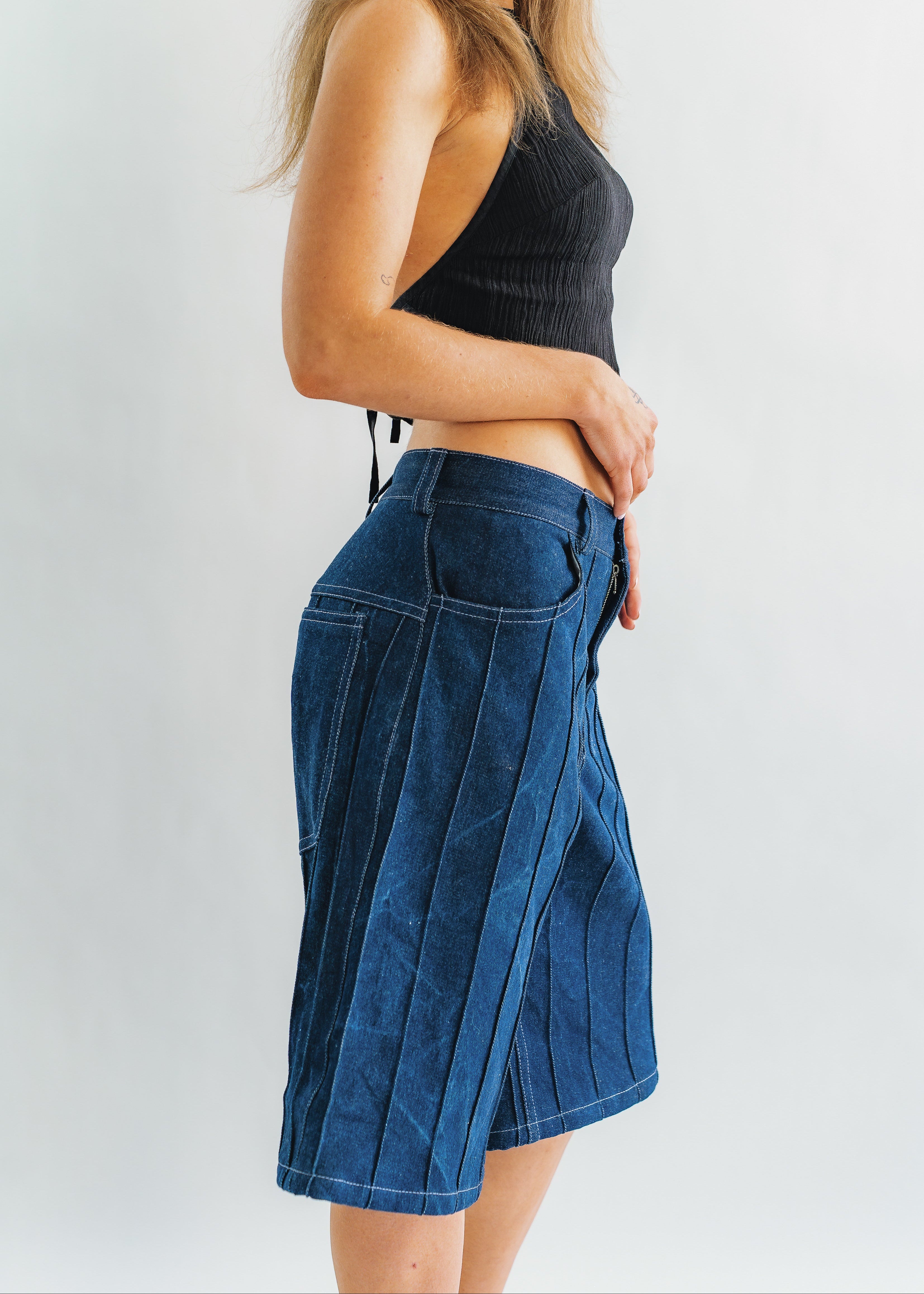 Jorts à plis Bleu
