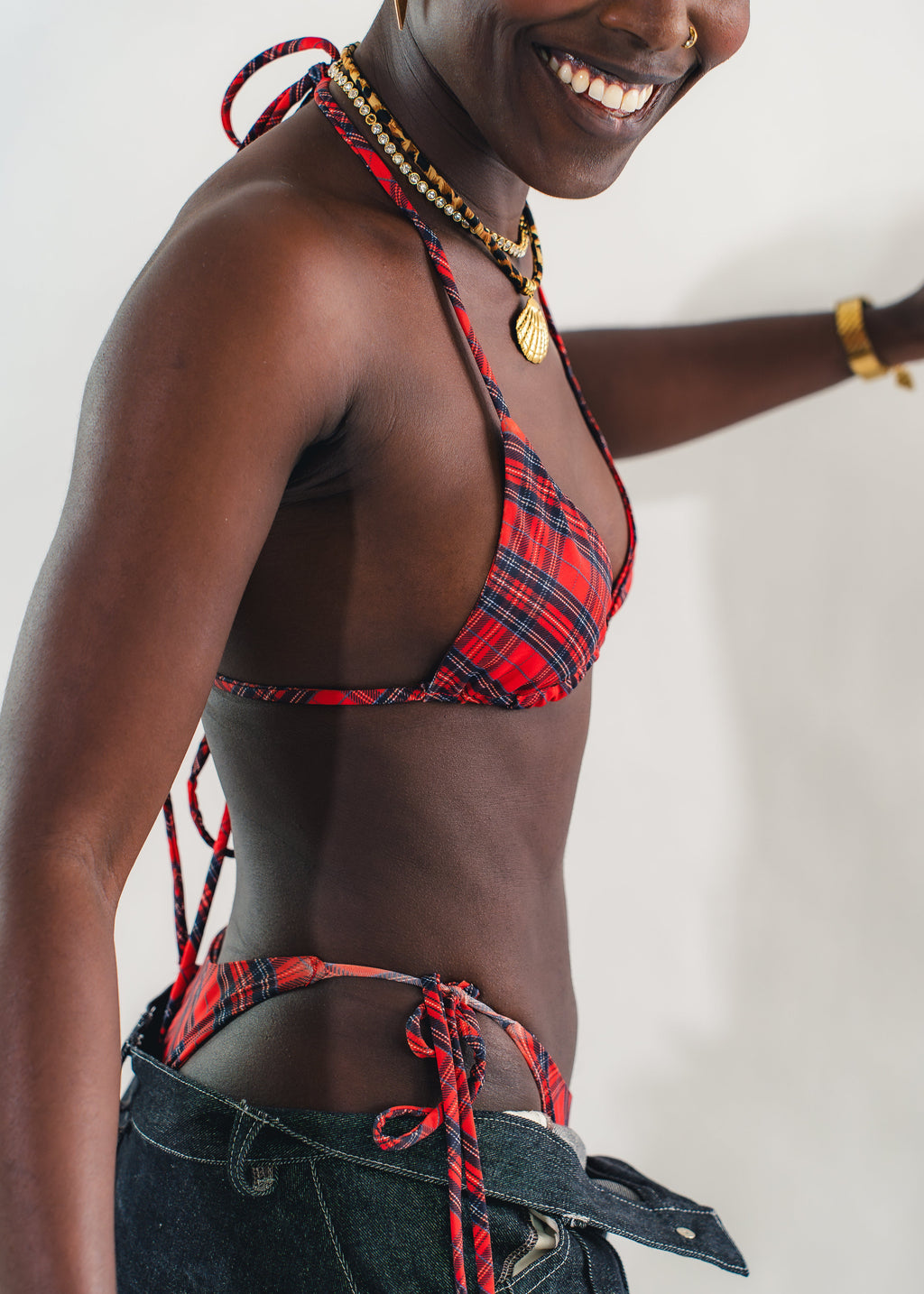 Haut de bikini Tartan Rouge